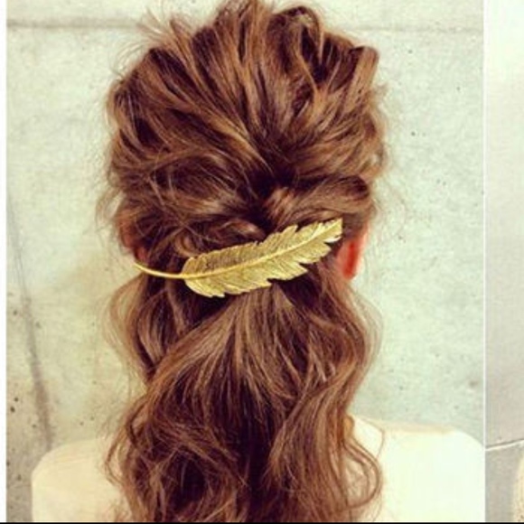 3/$20...Gold Feather Hair Clip Barrette - Picture 2 of 4